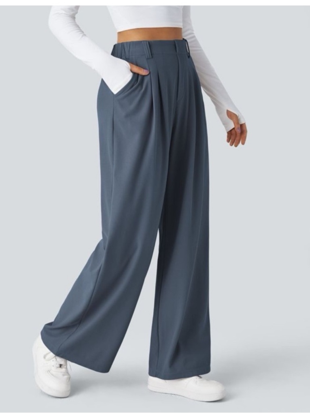 NWT HALARA waffle Wide-Leg Pull-On Pants in grisaille size M work plant slack